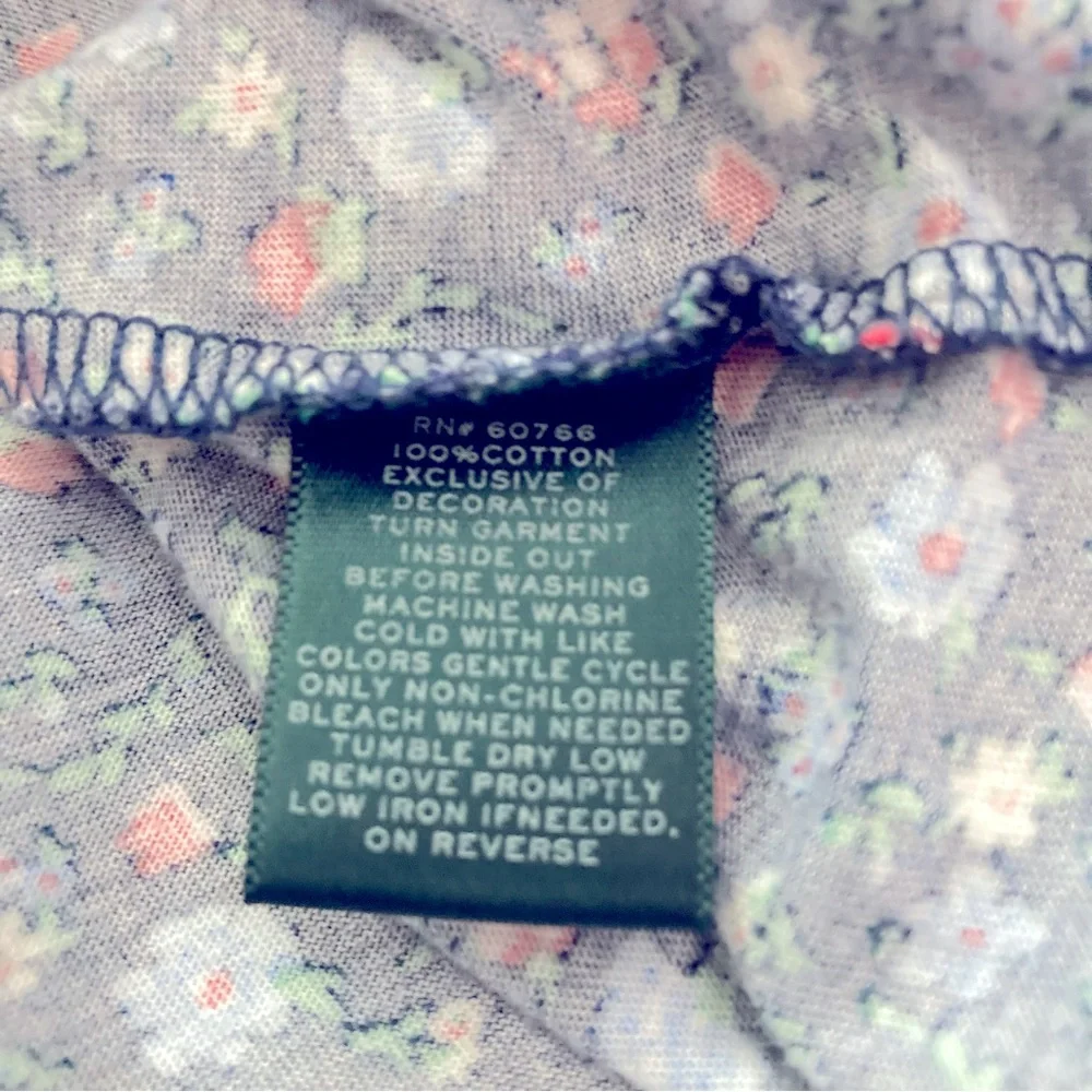 Lauren‎ Ralph Lauren Small Navy Floral Cotton Button Front Nightshirt Pajamas - Picture 5 of 7